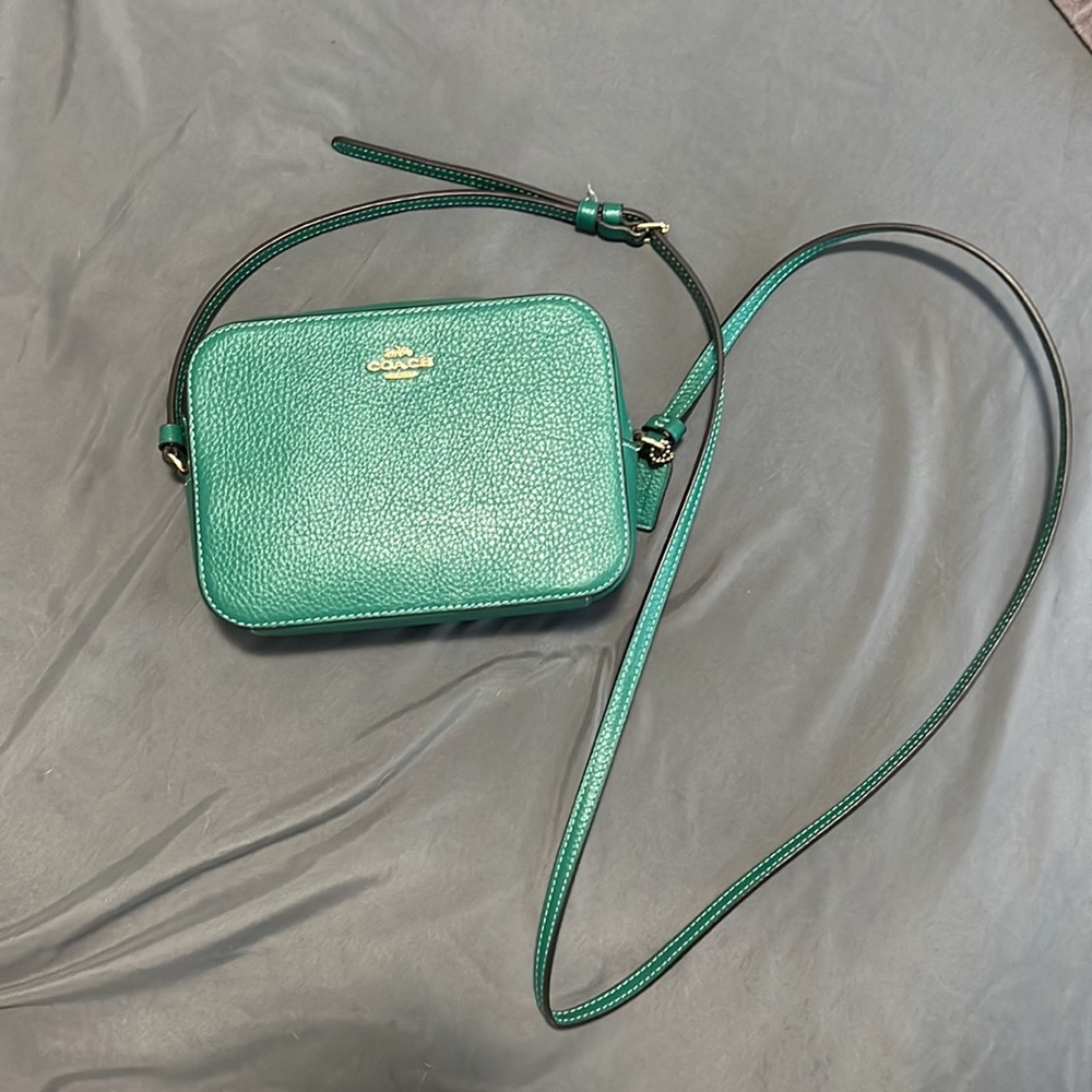 Coach Pebble Leather Mini Camera Bag Crossbody in Jade Green